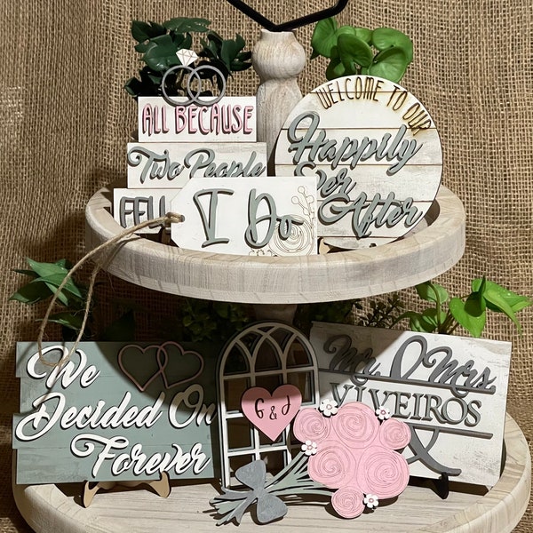 Wedding Tiered Tray Decor Newlywed Decor Farmhouse Decor Wooden 7 PC Set or Individual Pieces