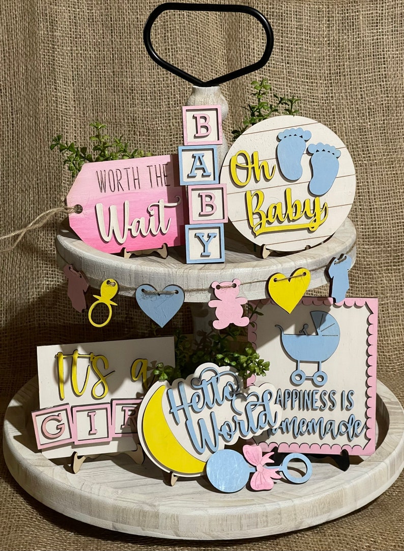 Baby Tiered Tray Decor Baby Shower Decor Farmhouse Tray Decor Etsy