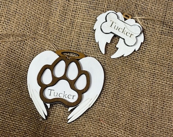 Personalized Pawprint Pet Memorial Ornament Wooden Laser Engraved Christmas Ornament