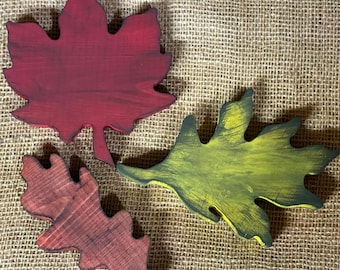 3D Autumn Leaves Solid Wood 3 PC Leaves Wooden Set