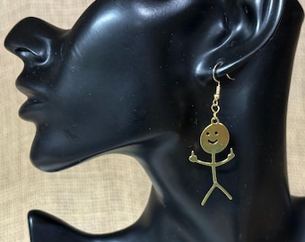 Stainless Middle Finger Earrings: Express Yourself Jewelry Stick figure Gold or Silver