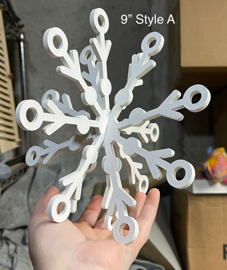 Snowflake Rustic Farmhouse 3-D Snowflake Set of 5 Painted or Unpainted DIY Tiered Tray Decor Wedding Decor Extra Large 9” Style A