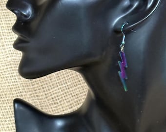 Rainbow Lightning Bolt Earrings: 80s Stainless Steel Vibe