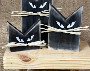 Rustic Wooden Cat Silhouette Set: Farmhouse Style Decor