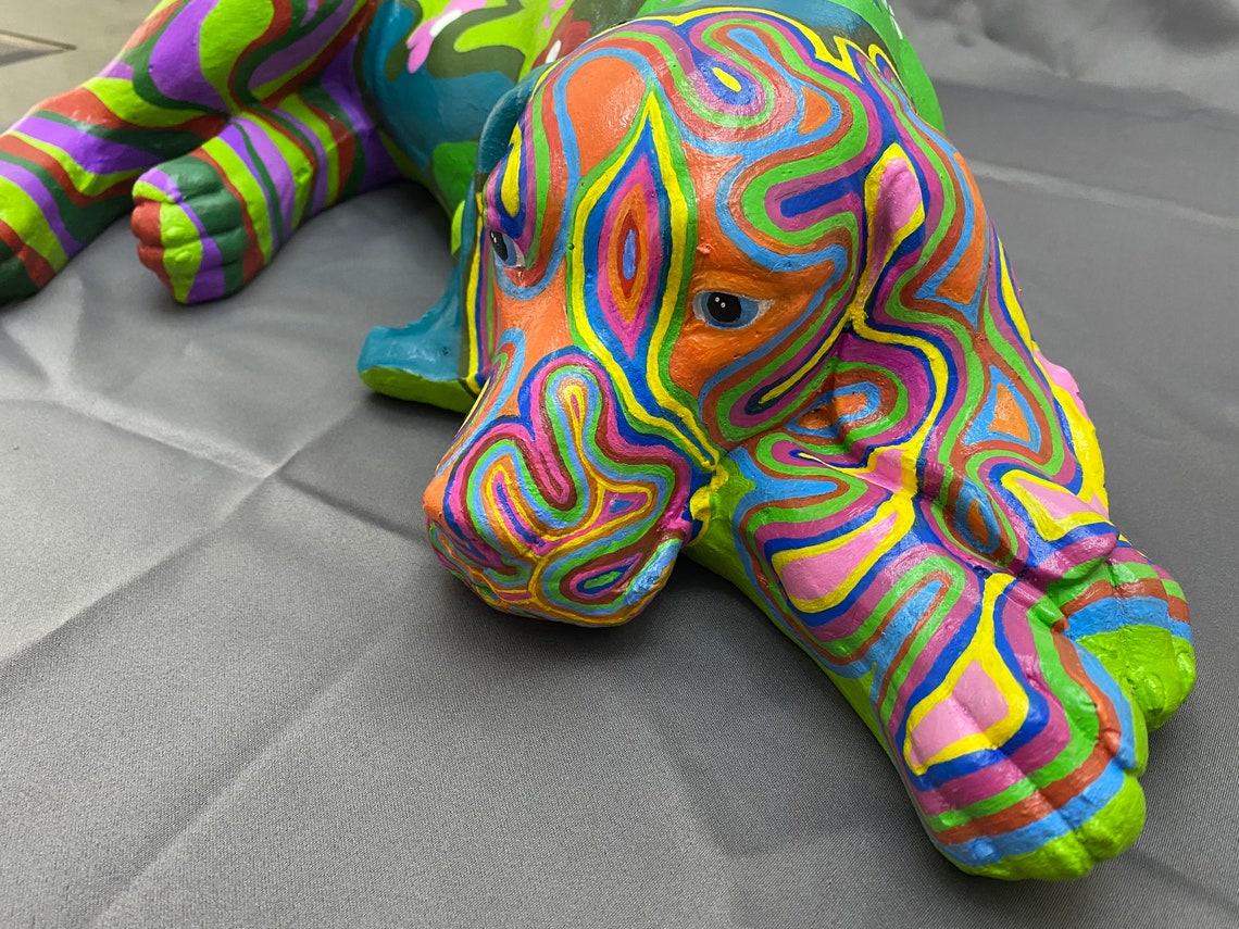 Large hand-painted psychedelic dog sculpture | Etsy