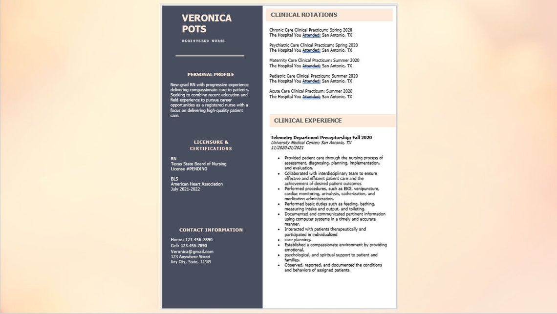 New Grad RN Resume New Grad LVN Resume Nurse Resume Etsy