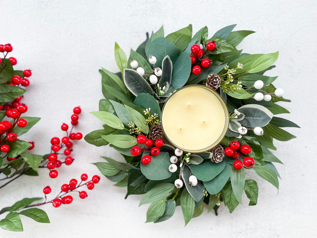 Mini Christmas Candle Wreath With Red Berry, Christmas Wreath With Red