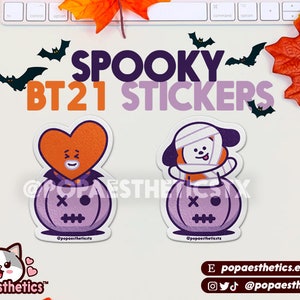 BT21 Spooky Basket Halloween Stickers | Kiss Cut Vinyl Stickers | Tata | Chimmy | Cooky | RJ | Koya | Shooky | Mang