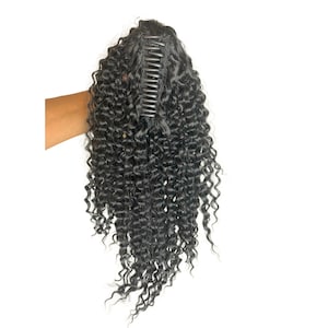 Curly Hair Products African American Hair Piece Wig Black Hair Natural Black Hair Extensions Afro Claw Clip Ponytail Black 1B