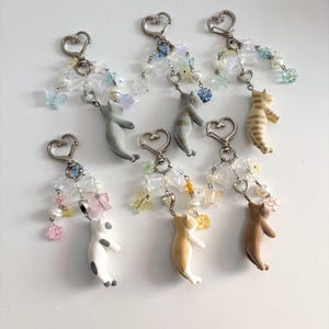 Handmade Kawaii Cat Keychain | Japanese Pastel Charm with Heart Clip