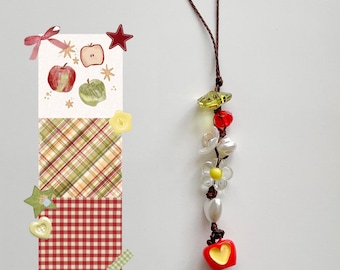 Apple Phone Charm Strap, Beaded Kpop Keychain