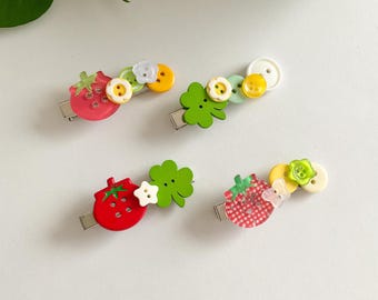 Handmade Pastel Button Hair Clip, Heart and Flower Charm Snap Clip, Cute Aesthetic Hair Accessory, Y2K Style