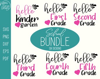 Back to School SVG Bundle - Hello Grade SVG Bundle - Kindergarten - First Grade - Second Grade - Third Grade - Fourth Grade - Fifth Grade