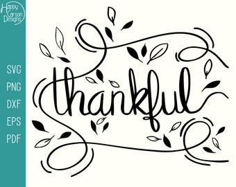 Grato SVG Cut File - Autunno con lettere in formato SVG - Ringraziamento SVG - autunno disegnato a mano in formato SVG - Png grato disegnato a mano