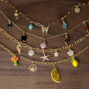 Personalized charm necklace-Crystal charm necklace -Gold charm necklace-Multi charm jewelry-Custom jewelry -Chain jewelry -Birthday gift