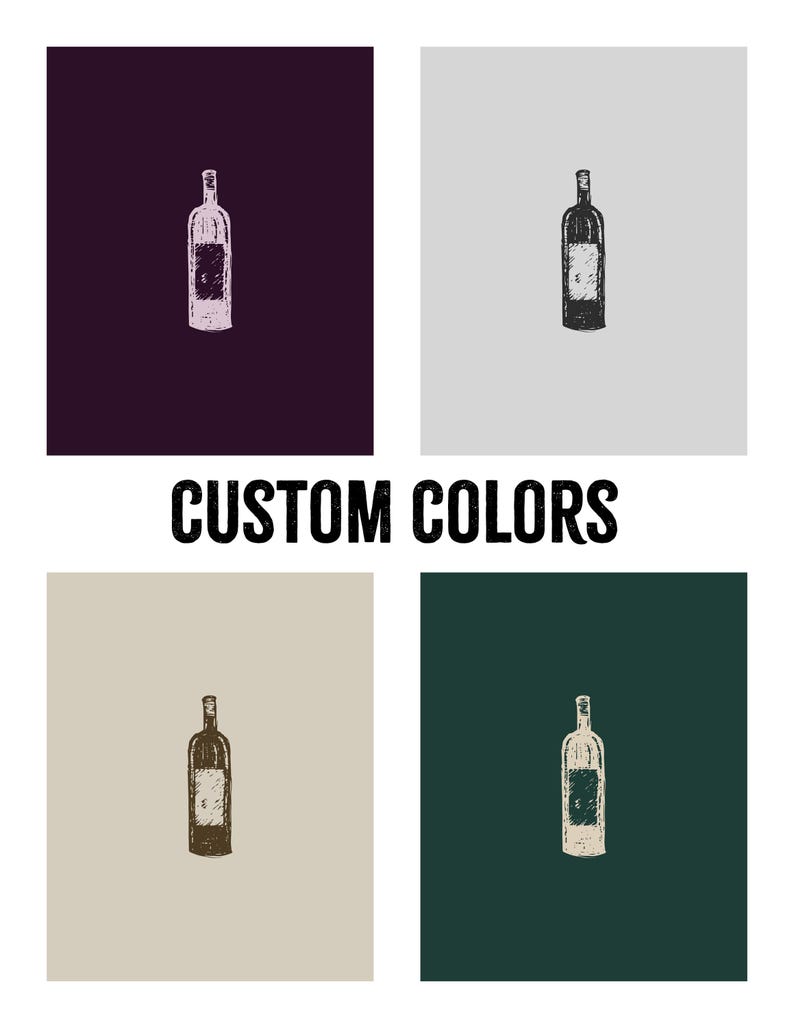 CUSTOMIZABLE COLORS Wine Bottle, Alcohol Inspired Minimalist Room Decor