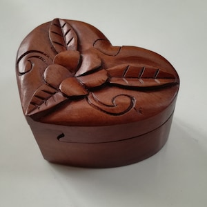 Floral Carved Heart Puzzle Box - Sheesham Wood Trinket Stash