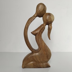 12” Wooden Statue Kissing Couple, Wedding Gift