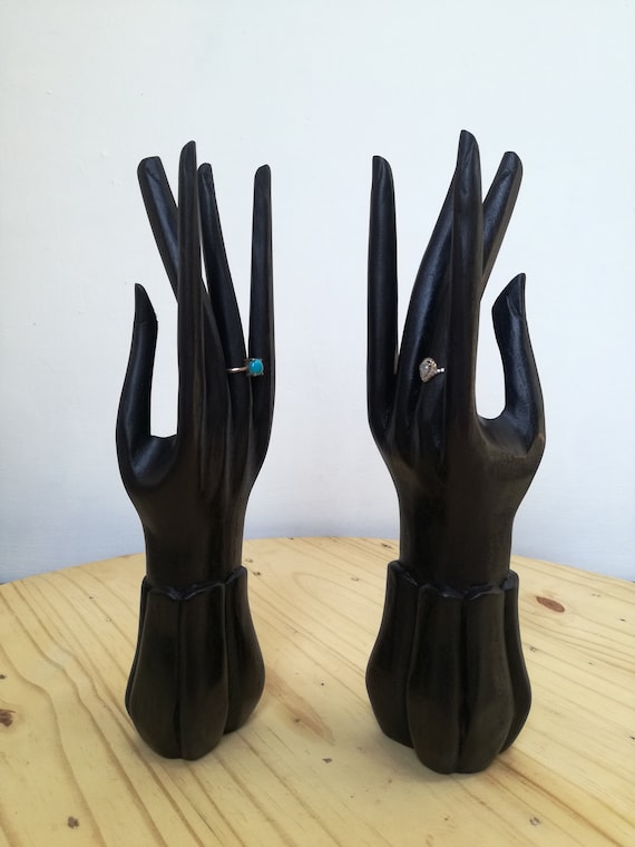 Set of 2 Hand Ring Display With Black Polish, Manequinne Hands