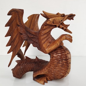 Hand Carved Wooden Dragon Sculpture, &quot;Winged Dragon&quot;