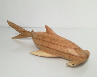 Hand-Carved Wood Hammerhead Shark Statue