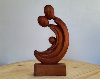 Wooden Abstract Family Sculpture - Mother Father and Baby Sculpture, Family ornaments, Parents with Kids Statue