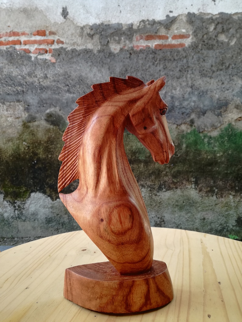 Wooden Horse Head Sculpture Statuette Home Decor Gift for him image 8