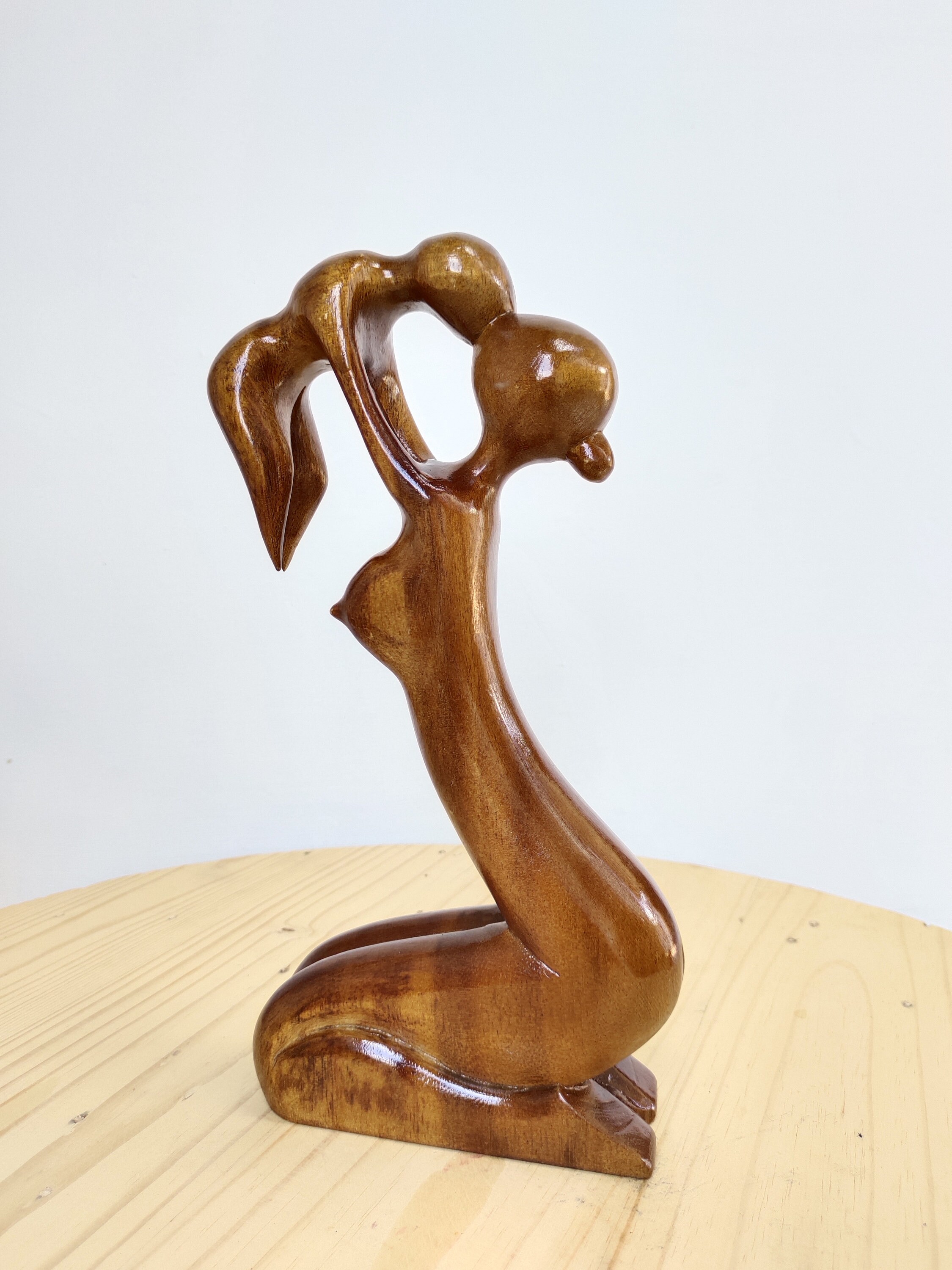 Statua Mamma E Bambino In Legno - Scultura Astratta Intagliata A Mano, H20cm