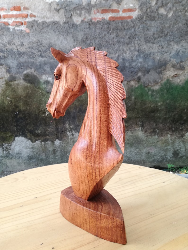 Wooden Horse Head Sculpture Statuette Home Decor Gift for him image 9