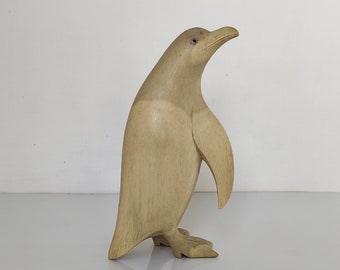 Hand Carved Hibiscus Wood Penguin - Chubby Bird Gift