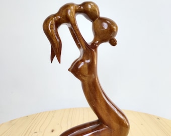 12"Escultura abstracta de madera Madre Hijo