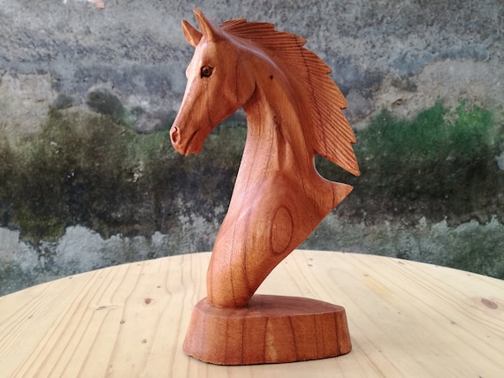 Wooden Horse Figurine 16.5x18cm Beige Pinewood Hand Painted Pure Color