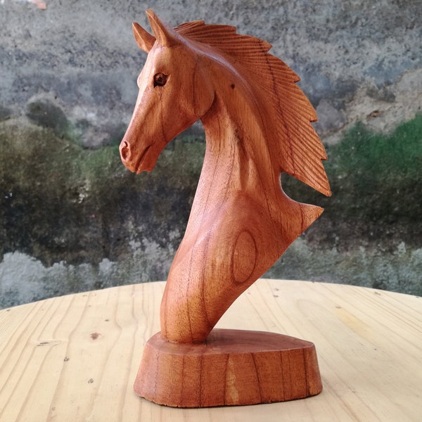 Statuette sculpture tête de cheval en bois - Décoration d'intérieur - Cadeau pour lui
