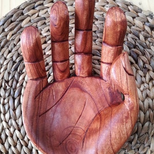 Signed Handcarved Wood Hand Sculpture From Suar Wood