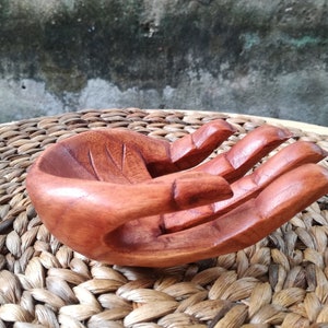 Signed Handcarved Wood Hand Sculpture From Suar Wood