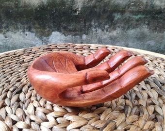 Signed Handcarved Wood Hand Sculpture From Suar Wood