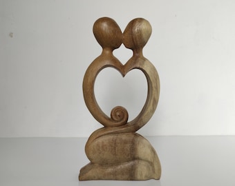 Statue d'amour romantique s'embrassant pour toujours - Art moderne abstrait - Cadeau statue en bois, décoration d'intérieur