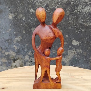 2 Parents 2 Children Family Sculpture, Wooden Abstract Family Sculpture