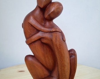 Wooden Abstract Couple Hugging, Miss Expression,  Hug with sitting statue, Christmas ornament