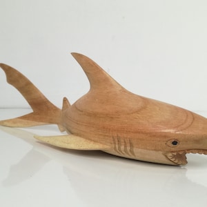 Hand Carved Wooden Shark Sculpture: Nautical Home Decor
