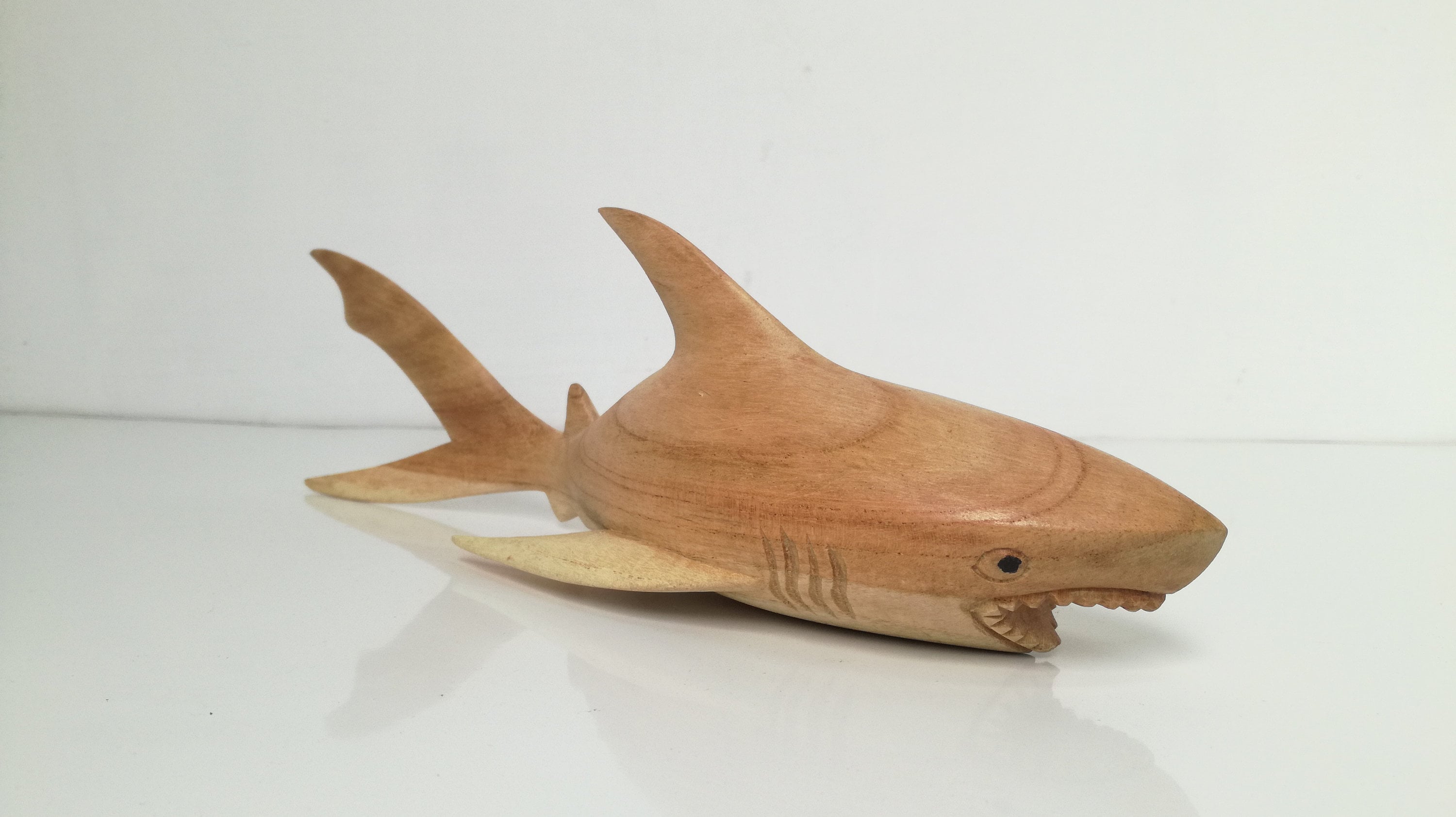 Hand Carved Wooden Shark Sculpture: Nautical Home Decor