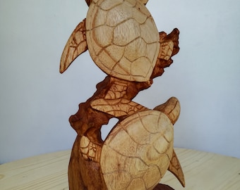 12" Turtles Hand Carved Exotic Hardwood