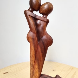Abstract Wooden Sculpture “Kneeling Hug”