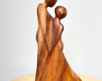 12" Couple de sculpture abstraite en bois dansant une étreinte romantique