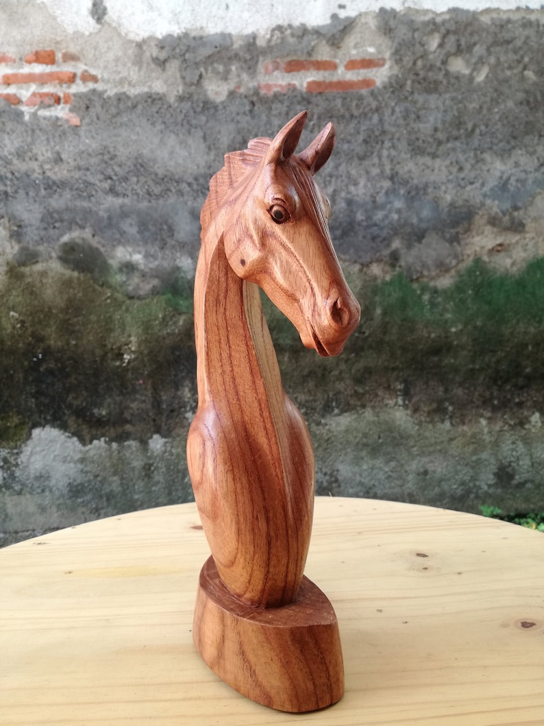 Wooden Horse Head Sculpture Statuette Home Decor Gift for him image 5