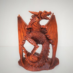 Vintage Hand Carved Wood ‘Winged Dragon’ Sculpture