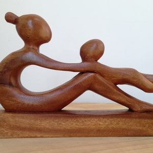 Hand carved mother and child natural wood sculpture - Family gifts ideas