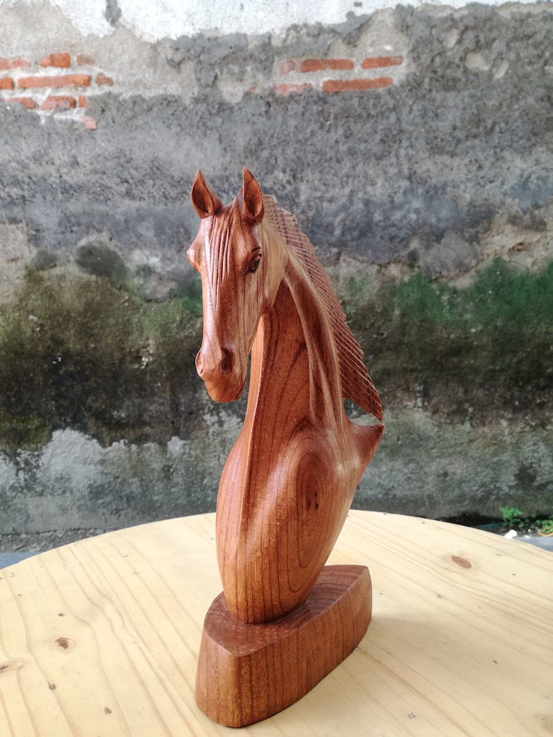 Wooden Horse Head Sculpture Statuette Home Decor Gift for him image 10