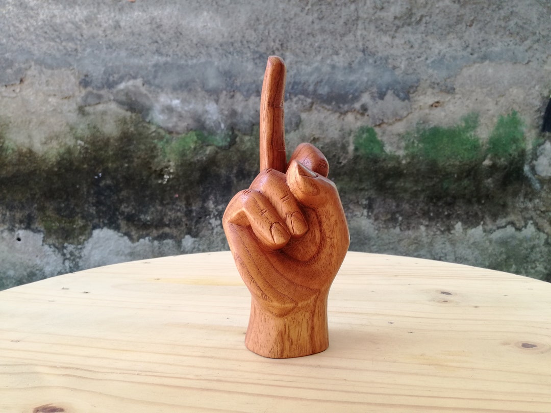 Wood Middle Finger Sculpture Middle Finger Wood Hand Sign Wood Hand Signal  Wood Middle Finger Accessory 