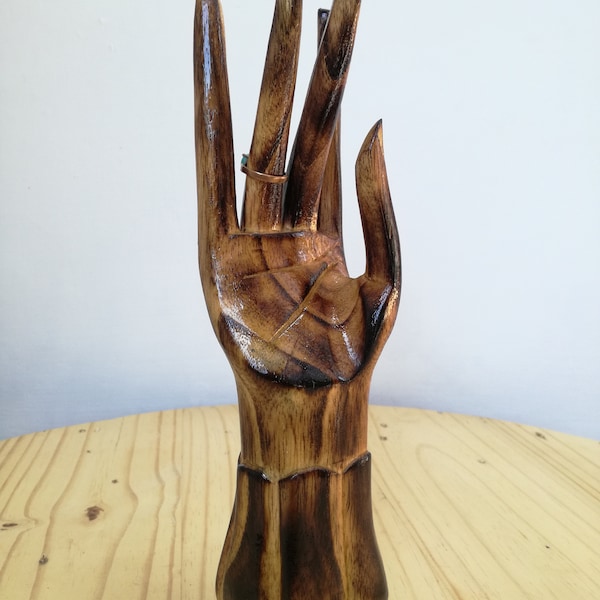 Wooden Hand display with burning motive, manequin hand, Vintage Hand, Hand jewellery holder